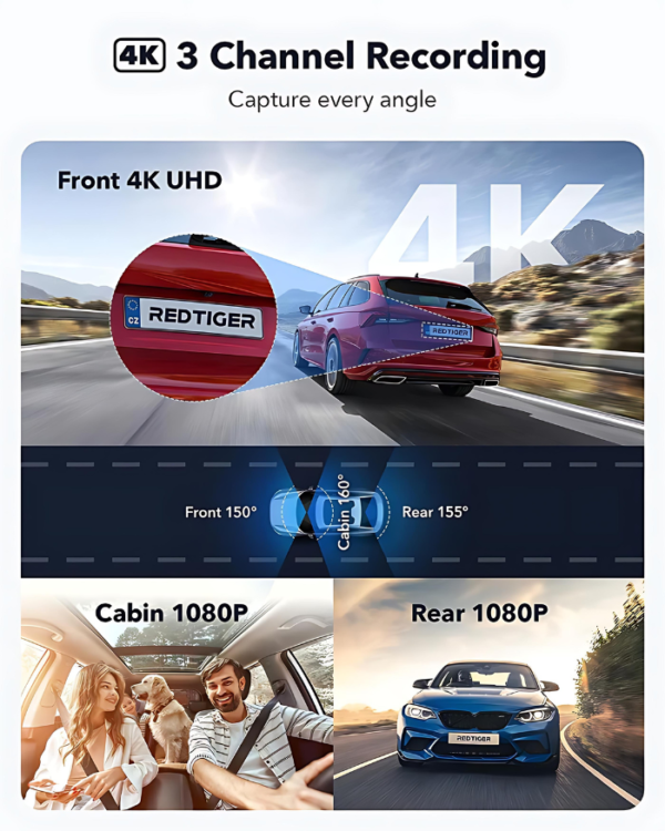 Redtiger F17 4K 3-Channel 5G Wifi Dash Cam - Image 4